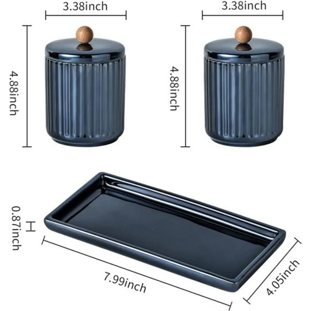 Bathroom Set with Tray(3PCS) - 2 Piece 12 oz Blue Apothecary Jar Canister